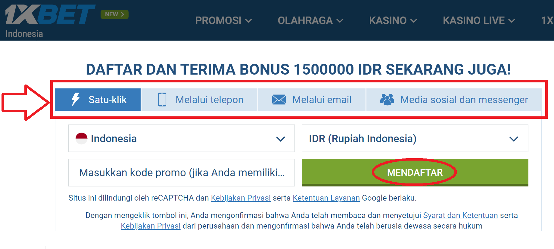 Cara Daftar 1xBet bagi Pemula